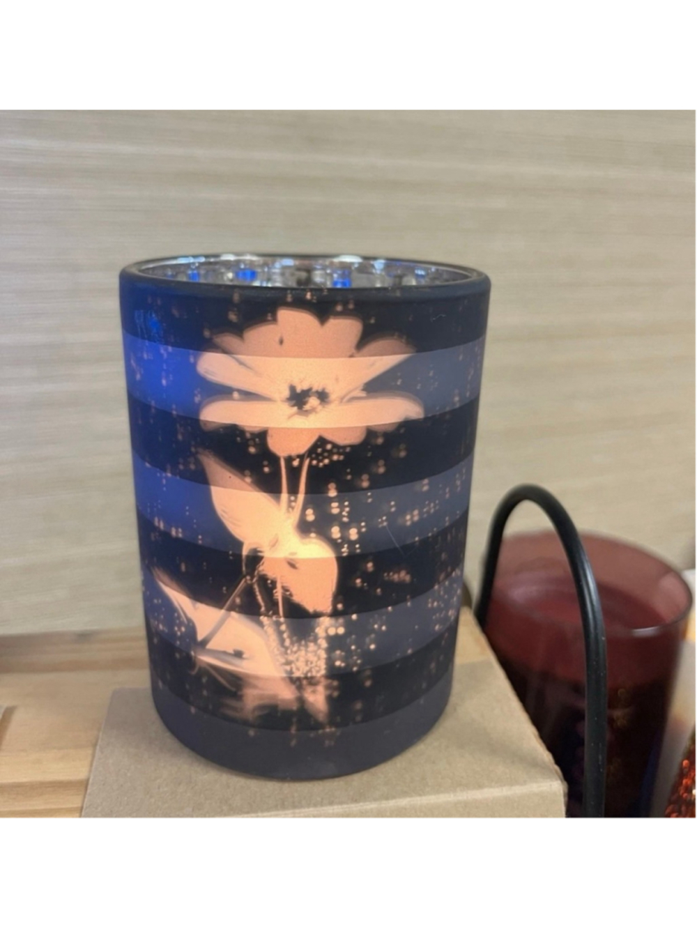 Partylite Black Gray Flower AFTER DARK VOTIVE TealightHOLDER